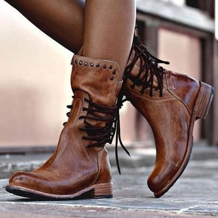 Amaya™ - Vintage Leather Lace-Up Ankle Boots
