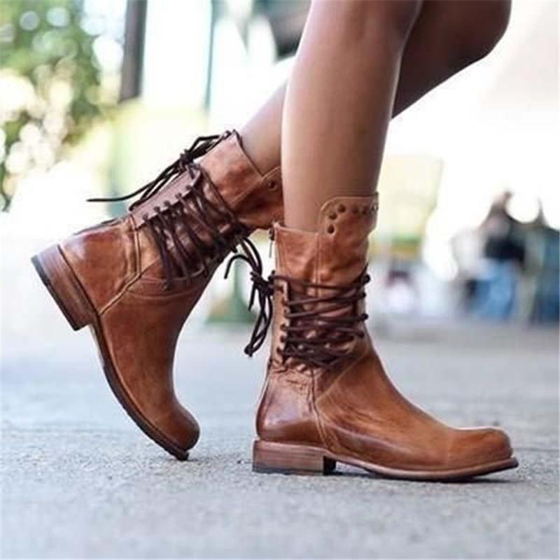Amaya™ - Vintage Leather Lace-Up Ankle Boots