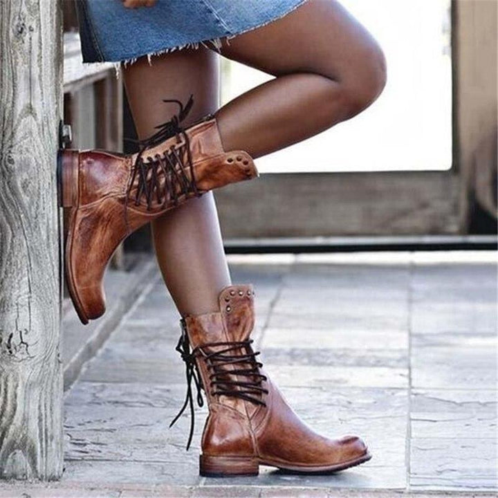 Amaya™ - Vintage Leather Lace-Up Ankle Boots