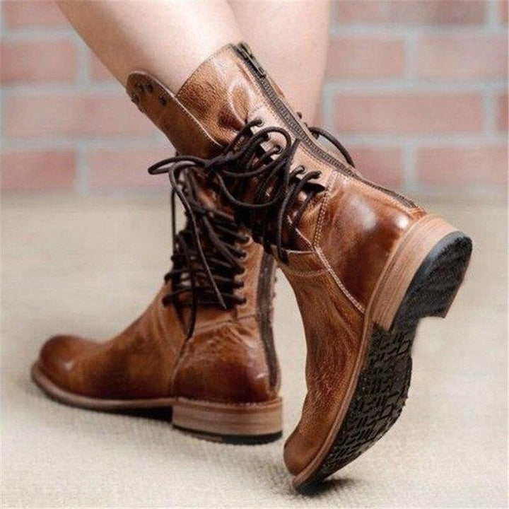 Amaya™ - Vintage Leather Lace-Up Ankle Boots