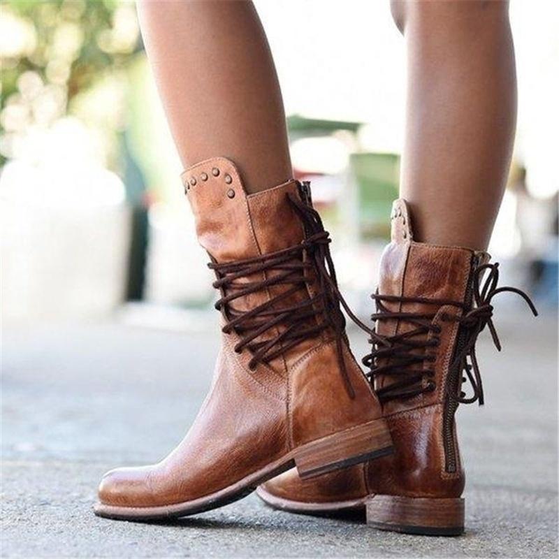 Amaya™ - Vintage Leather Lace-Up Ankle Boots