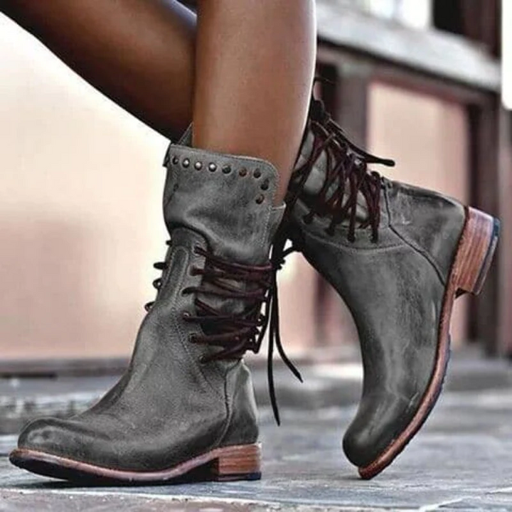 Amaya™ - Vintage Leather Lace-Up Ankle Boots