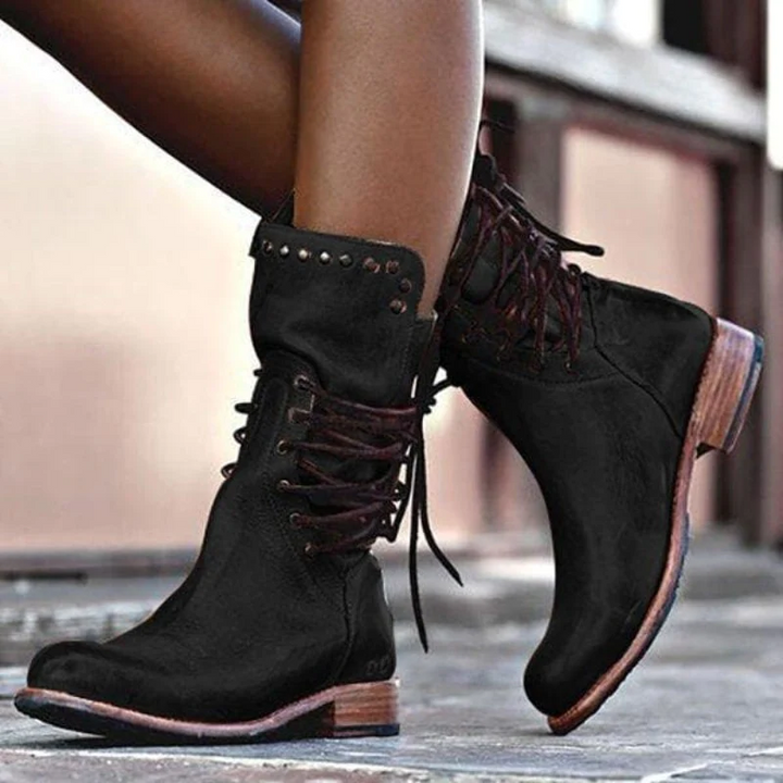 Amaya™ - Vintage Leather Lace-Up Ankle Boots
