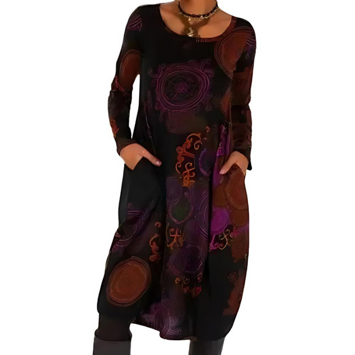 Novaris™ | Elegant Boho Winter Dress with Long Sleeves and Pockets