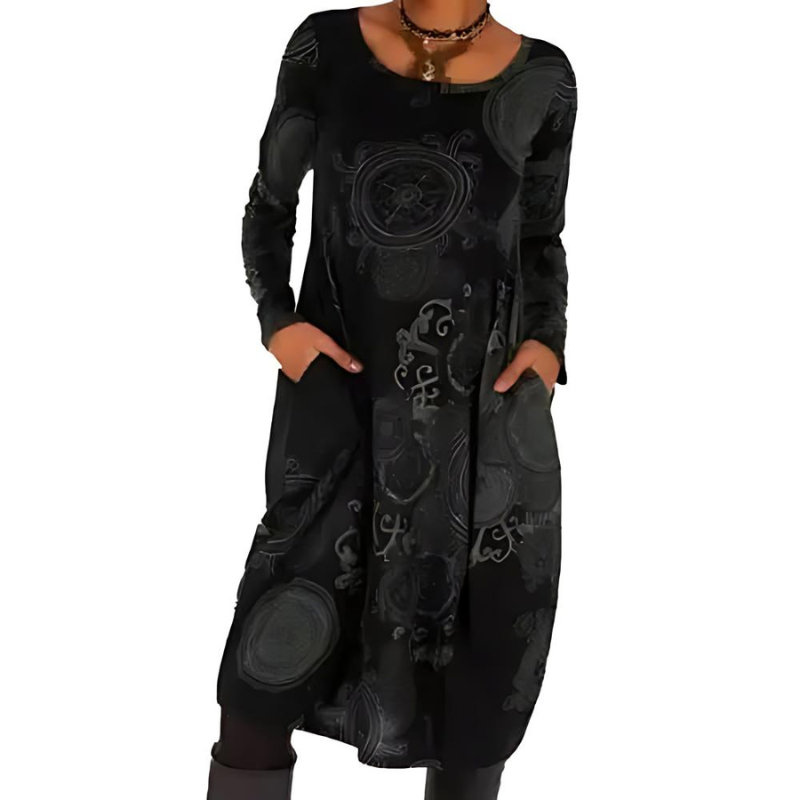 Novaris™ | Elegant Boho Winter Dress with Long Sleeves and Pockets