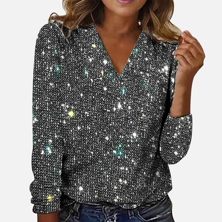 LuxeVibe™ | V-Neck Blouse with Diamonds