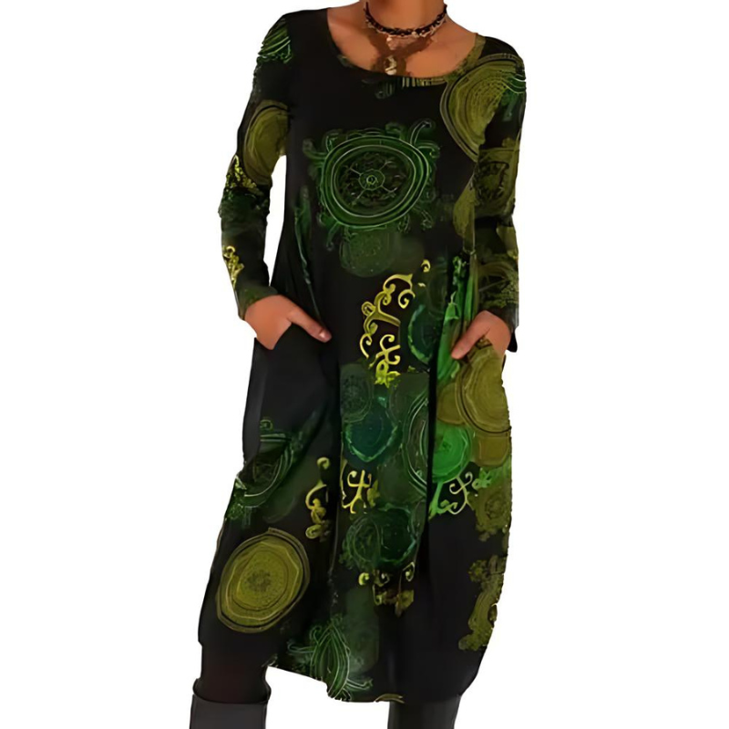 Novaris™ | Elegant Boho Winter Dress with Long Sleeves and Pockets
