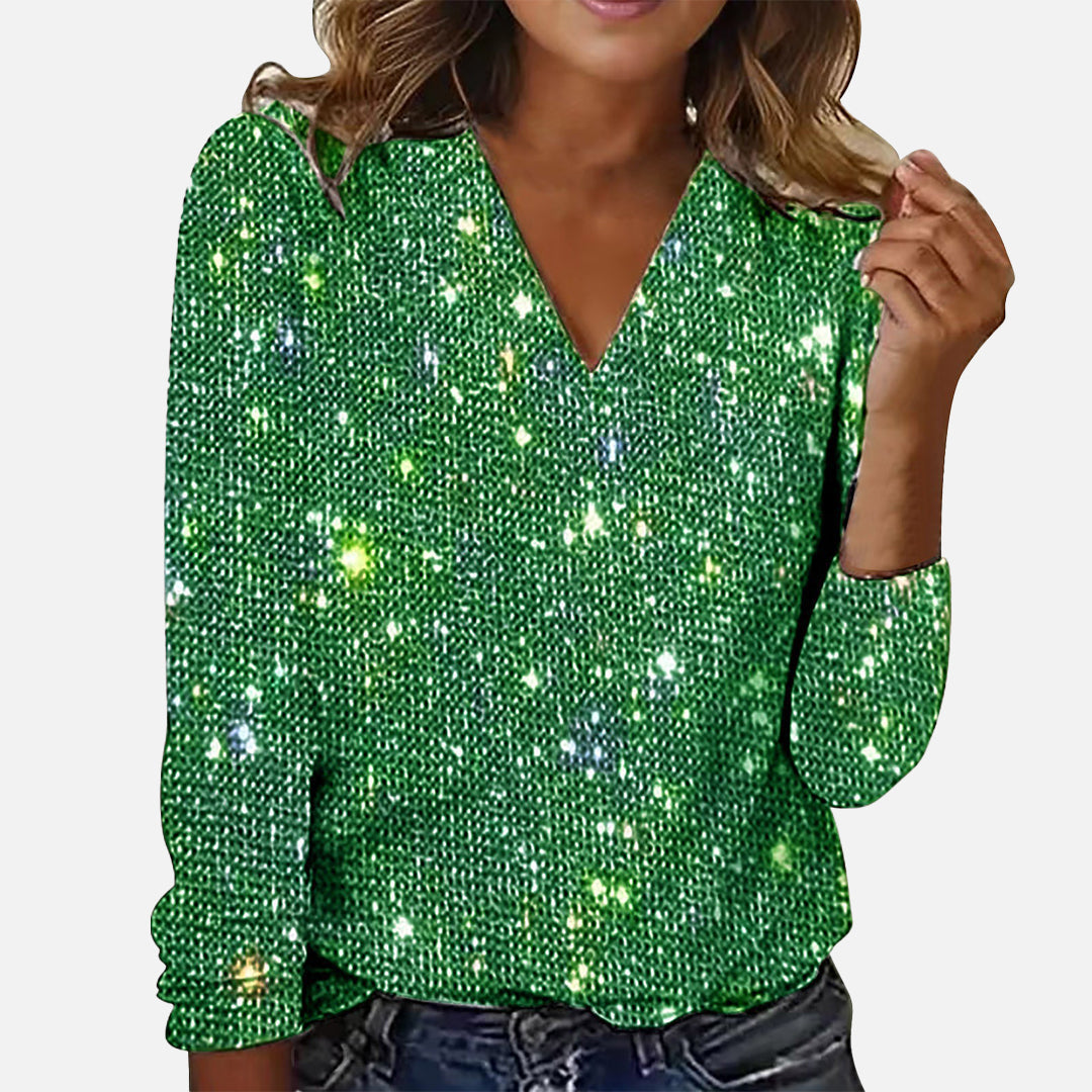 LuxeVibe™ | V-Neck Blouse with Diamonds