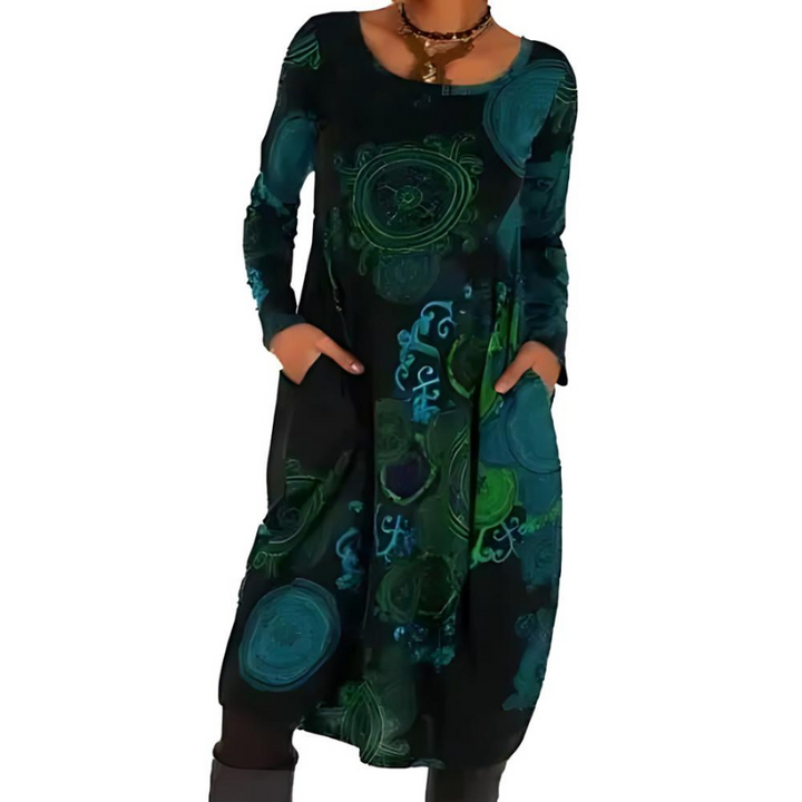Novaris™ | Elegant Boho Winter Dress with Long Sleeves and Pockets