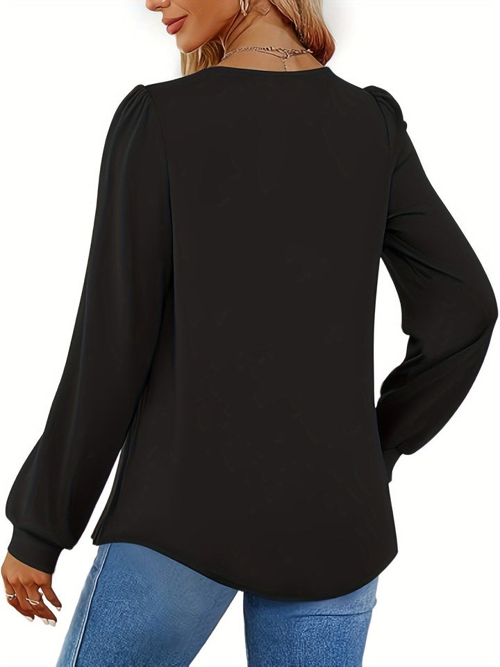 Astralis™ | Elegant Blouse with Square Neckline and Pleats